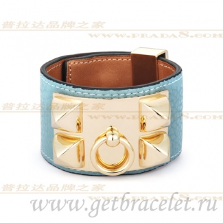 Hermes Collier de Chien Bracelet Blue With Gold